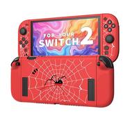 JEMDO Coque de Protection à Prise Texturée pour Nintendo Switch 2 (2025) - Design Toile d’Araignée, Coque TPU Antichoc Mate Rouge avec Poignées Antidérapantes, Red Spider