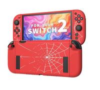 JEMDO Coque de Protection avec Poignées Texturées pour Nintendo Switch 2 (2025) - Design Toile d’Araignée Rouge, TPU Mat Antichoc, Étui Fin Ergonomique, Compatible Station d’Accueil Red Spider Web