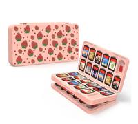 JEMDO Étui 48 Cartes de Jeu Compatible avec Nintendo Switch 2/OLED/2017, Boîte de Rangement 24 Cartes microSD, Coque Rigide ABS, Fentes TPU, Fermeture Magnétique, Design Fraise Rose
