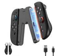 JEMDO Support de Recharge Joy Con 2 Ergonomique pour Nintendo Switch 2, Chargeur Manette Switch 2 Magnétique avec Câble USB-C, LED, Poignée Confortable Antidérapante, Coque Renforcée, Voyage, Noir
