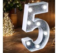 JEMESI Chiffre lumineux LED argenté à paillettes parfaites pour une utilisation comme veilleuse ou pour mariage, fête d'anniversaire, décoration d'intérieur (numéro 5)