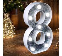 JEMESI Chiffre lumineux LED argenté à paillettes pour une utilisation comme veilleuse ou pour mariage, fête d'anniversaire, décoration d'intérieur (chiffre 8)