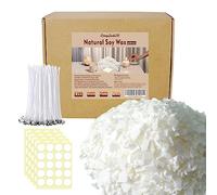 JEMESI Flocons de cire de soja pour bougies 1 kg + 100 mèches + 5 feuilles d'autocollants - Cire de bougie naturelle de qualité supérieure - Cire de soja pour la fabrication de bougies
