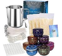 JEMESI Kit de Fabrication de Bougies, DIY Kit Bougies pour Débutants, 500g Cire d'abeille, 50 mèches de Bougie,1 Pot de Fabrication, 8 boîtes de Pots, 1 cuillère, 2 Supports et Manuel