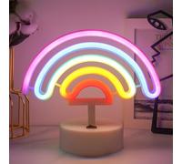 JEMESI Lampe néon arc-en-ciel pour chambre à coucher, veilleuse LED - Alimentée par batterie/USB, lampe arc-en-ciel avec base, décoration pour anniversaire, bar, fête, cadeaux pour enfants