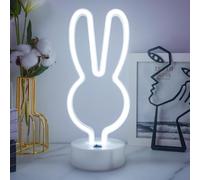 JEMESI Lampe Néon Lapin, Veilleuse LED Blanche, Alimentation par Batterie/USB, Lampes Néon pour Chambre, Veilleuses pour Chambre, Fête, Mariage, Anniversaire