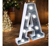 JEMESI Lettres lumineuses LED pour chapiteau - Lettres lumineuses à paillettes argentées, alimentées par piles, éclairage de nuit pour fête d'anniversaire, mariage, décoration de la maison, fête