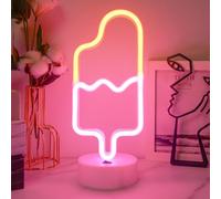 JEMESI Panneau néon avec base de support, panneau mural Wram blanc et rose, alimentation USB ou 3 piles AA, décoration de table LED pour chambre à coucher, anniversaire, mariage, cadeau d'affaires