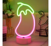 JEMESI veilleus néon aubergine - Veilleuse LED pour chambre à coucher - Alimentée par batterie/USB - Support aubergine pour enfants, adolescents et adultes