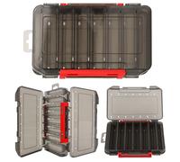 Jemey Boîte à appâts de pêche - 19,5 x 12 x 3,6 cm - Double face - Avec poignée de transport - 14 compartiments - Hardbait Box Tackle Box - Pour appâts durs - Leurres en caoutchouc - Accessoires de