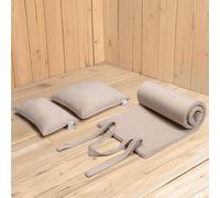 JEMIDI Accessoires Sauna - Lot 2x Coussin Original 50x50 et 30x50 avec 1x Coussin pour Chaise Longue 170x50 - Accessoire de Relaxation Confort Aspect Lin pour Jardin Piscine