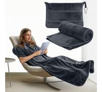 JEMIDI Coussin Voyage Avion - Couverture de Voyage et Coussin 2 en 1 Pliable pour Camping Pique-Nique Train et Voiture - Set avec Plaid et Sac de Rangement Cabine Supplémentaire