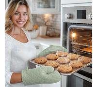 JEMIDI Gant et Manique Cuisine - Lot 1x Gant Barbecue Anti Chaleur et 2X Manique Protection Four Cuisson en Coton et Polyester - Gant de Cuisine pour Poele a Bois Plancha Marmite