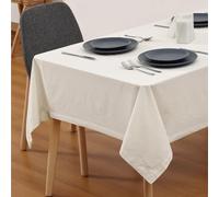 JEMIDI Nappe Rectangulaire Tissu - Nappe de Table Rectangulaire en Coton 140 x 240 cm - Protection Lavable pour Table Design Double Couture avec Coins en Biais Aspect Lin Blanc