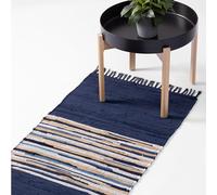 JEMIDI Tapis Chambre 60x130 - Tapis de Cuisine Devant Evier Aussi pour Couloir Salon Chambre - Tapis Bleu et Blanc en Coton Long pour Descente de Lit Chambre Adulte Ado Enfant