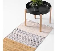 JEMIDI Tapis Chambre 60x90 - Tapis de Cuisine Devant Evier Aussi pour Couloir Salon Chambre - Tapis Beige et Blanc en Coton Long pour Descente de Lit Chambre Adulte Ado Enfant