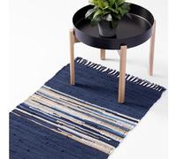 JEMIDI Tapis Chambre 60x90 - Tapis de Cuisine Devant Evier Aussi pour Couloir Salon Chambre - Tapis Bleu et Blanc en Coton Long pour Descente de Lit Chambre Adulte Ado Enfant