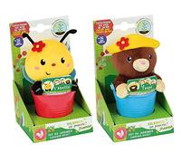 JEMINI 024034 Silence ça Pousse Pots du Jardinier en Herbe (2 Pots, 2 Peluches +/- 13 cm : taupe et abeille, 2 Blocs de Terre et 2 Sachets de Graines) pour Enfant