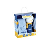 T'CHOUPI BABY - Coffret couinette hochet et carré gaze de coton JEMINI Bleu