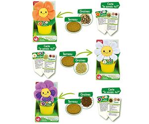 JEMINI Silence CA Pousse Lot DE 3 Fleurs (PENSEE Capucine ET Marguerite) en Peluche +/- 13 CM avec Pot H.7 CM X Ø 8,5 CM, Bloc DE Terre ET GRAINES