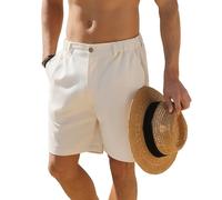 JEMLDL Short décontracté pour homme - En coton et lin - Taille élastique - Avec boutons - Pour l'été, la plage, le golf - Avec plusieurs poches, beige, Taille XL