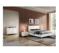 JEMMA - Chambre 160x200cm Blanche et Décor Doré Lit avec Leds + 2 Chevets + Commode