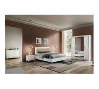 JEMMA - Chambre Complète 160x200cm Blanche et Décor Doré avec Leds
