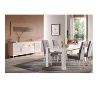 JEMMA - Ensemble Séjour Blanc Décor Doré Table 160cm + Buffet avec Leds -
