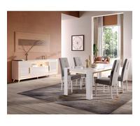 JEMMA - Ensemble Séjour Blanc Décor Doré Table 190cm + Buffet avec Leds - Altobuy Blanc