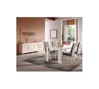 JEMMA - Ensemble Séjour Blanc Décor Doré Table 190cm + Buffet avec Leds -