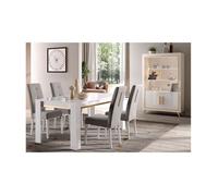 JEMMA - Ensemble Séjour Blanc Décor Doré Table 190cm + Vitrine avec Leds - Altobuy Blanc G