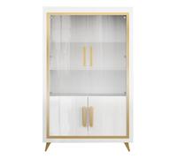 JEMMA - Vitrine 2 Portes Laquée Blanc et Décor Doré avec Leds