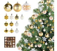 Jemmytu 52 Pièces Boule de Noel Rouge Blanche Vert Or Noir, Decoration Noel Sapin, Noel Decoration Interieur Exterieur, Decoration Sapin Boules Noel avec Lanière (Blanc + Or)