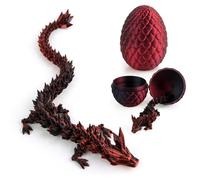 Jemmytu Dragon Imprimé en 3D dans Un Œuf, Dragon de Cristal Articulé avec Œuf de Dragon, Œuf de Dragon, Dragon Jouet, Dragon Articulé Imprimé en 3D, œuf Mystérieux Dragon (Noir et Rouge)
