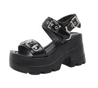 Jemnpela Sandales Punk Femme Clous Chaîne Araignée Crâne Étoile Brides Gothiques Plateforme Compensée Boucle Talon Épais Mules Bout Ouvert Vacances Été Plage Fête