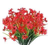 JEMONG Lot de 12 Fleurs artificielles d'extérieur résistantes aux UV Qui ne se décolorent Pas pour Jardin, Porche, fenêtre, décoration (Rouge foncé)
