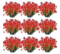JEMONG Lot de 30 fleurs artificielles d'extérieur résistantes aux UV - Ne se décolorent pas - Plantes artificielles en plastique pour jardin, véranda, fenêtre, décoration, Rouge profond
