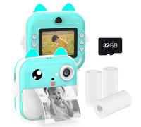 Jemora Appareil photo numérique portable pour enfants à impression thermique instantanée, écran de 2,4 pouces, photo selfie, vidéo HD, impression thermique sans encre avec carte mémoire de 32 Go, 3 ro