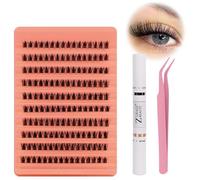 Jemora Ensemble de faux cils segmentaires Kit de grappes de cils Faux cils individuels Cils bouclés en D d'aspect naturel avec colle à cils/pince à épiler Kit d'extension de cils pour le