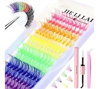 Jemora Kit de grappes de cils colorés, ensemble de faux cils individuels, faux cils segmentés avec liaison et joint de cils et pince à épiler