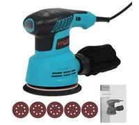 Jemora Ponceuse orbitale aléatoire 300 W 13 000 tr/min Ponceuse orbitale électrique avec 6 vitesses variables Ponceuse à paume avec 5 papiers de verre et sac à poussière pour le ponçage et le polissag