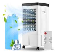 Jemora Refroidisseur d'air par évaporation Refroidisseur de marais à oscillation 100° avec 2 glacières/réservoir d'eau de 2,11 gal 3 vitesses de vent Fonctionnement silencieux Humidificateur de ventil