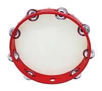 Jemora Tambourin à main de 10 pouces avec rangée simple en métal 8pcs cymbales en métal jingles peau de tambour en peau de mouton tambourins en bois divertissement musical Timbrel pour adultes enfants