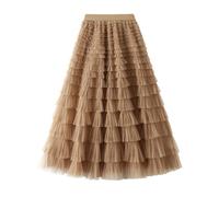 Jemsia Jupe en Tulle Midi à Volants - Élégante et Élastique - Taille Haute - Trapèze en Maille - Longue Tutu Fluide pour Bal de Fin d'Année, Fête