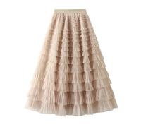 Jemsia Jupe en Tulle Midi à Volants - Taille Haute Trapèze en Maille, Élégante et Élastique pour Bal de Fin d'Année, Fête