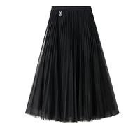 Jemsia Jupe pour femme réversible en tulle midi A-line taille haute élastique avec plis élégants pour bal et soirée avec ornement, noir 1, Taille unique