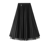 Jemsia Jupe pour femme réversible en tulle midi A-line taille haute élastique avec plis élégants pour bal et soirée avec ornement, Noir , Taille unique