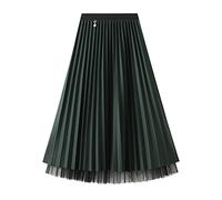 Jemsia Jupe réversible en tulle pour femme, midi, A-ligne, élastique, taille haute, élégante, plissé, pour ballet, bal de fin d'études, fête, avec ornement pour femmes et filles, vert foncé, taille