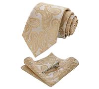 JEMYGINS Cravate Homme Or foncé en Soie Paisley et Pinces à cravate et Carre de poche Emsemble