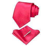 JEMYGINS Cravate Homme Rose en Soie en Satin Multicolores et Pinces à cravate et Carre de poche Emsemble